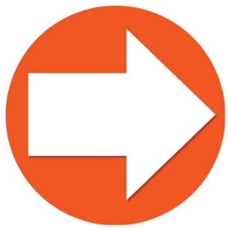 Accent pijl sticker - 10x stuks - Rond Dia 15 cm - oranje met witte pijl - Richting/route aanwijzen