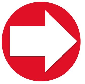 Accent pijl sticker - Rond Dia 15 cm - rood met witte pijl - Richting/route aanwijzen