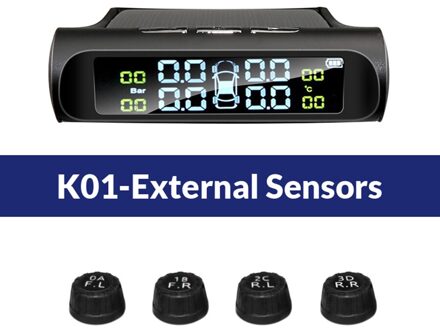Acceo Tpms Bandenspanning Alarm Sensor Monitor Systeem Auto Display Interne/Externe Zonne-energie Opladen Temperatuur Waarschuwing K01-extern Sensors