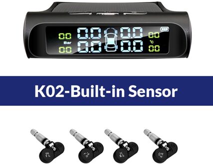 Acceo Tpms Bandenspanning Alarm Sensor Monitor Systeem Auto Display Interne/Externe Zonne-energie Opladen Temperatuur Waarschuwing K02-Built-in sensor
