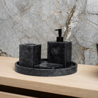 Accessoires set Loutro Sabii Bestaande Uit Tandenborstelhouder, Zeephouder, Zeeppompje en Zeepschaal Antraciet Loutro