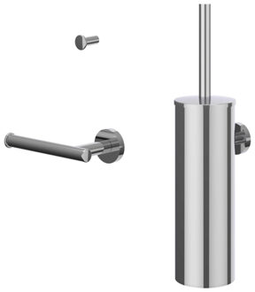 Accessoireset - borstelgarnituur - wand model - handdoekhaak klein - toiletrolhouder - Chroom 6901161