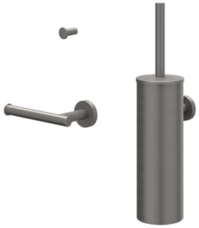 Accessoireset - borstelgarnituur - wand model - handdoekhaak klein - toiletrolhouder - Geborsteld metal black PVD 6901166 Metal black geborsteld (antraciet)