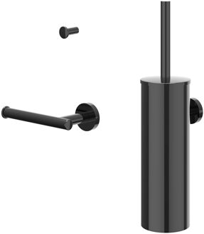 Accessoireset - borstelgarnituur - wand model - handdoekhaak klein - toiletrolhouder - Zwart chroom PVD 6901167 Zwart chroom glans (antraciet)
