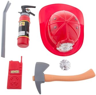 Accessoireset brandweerman 6-delig (brandweerster, breekijzer, brandblussapparaat, helm, walkie talkie, bijl)