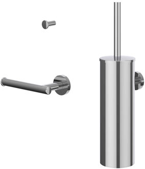 Accessoireset IVY Toiletborstelgarnituur Wandmodel, Kleine Handdoekhaak en Toiletrolhouder Chroom