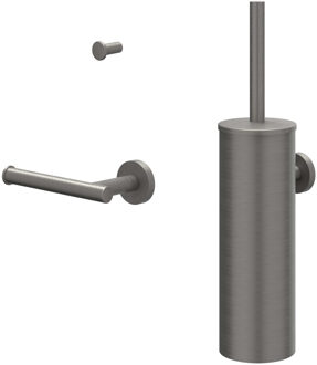 Accessoireset IVY Toiletborstelgarnituur Wandmodel, Kleine Handdoekhaak en Toiletrolhouder Geborsteld Metal Black PVD