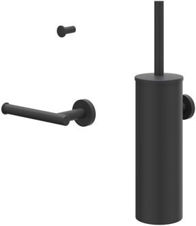 Accessoireset IVY Toiletborstelgarnituur Wandmodel, Kleine Handdoekhaak en Toiletrolhouder Mat Zwart PED