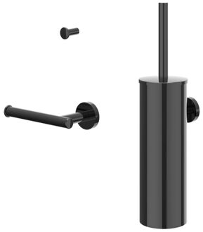 Accessoireset IVY Toiletborstelgarnituur Wandmodel, Kleine Handdoekhaak en Toiletrolhouder Zwart Chroom PVD