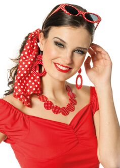 Accessoireset Rock and Roll Rood Vrouw 4-delig Rood - Zalm