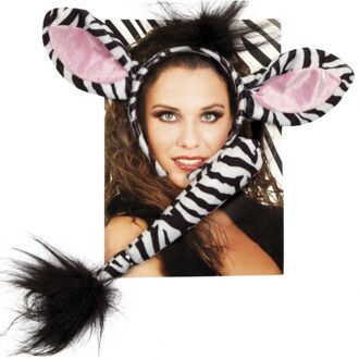 accessoiresset Zebra dames wit/zwart one size