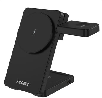 Accezz 3-in-1 Opvouwbare Draadloze MagSafe Oplader - 20W - Zwart - One size