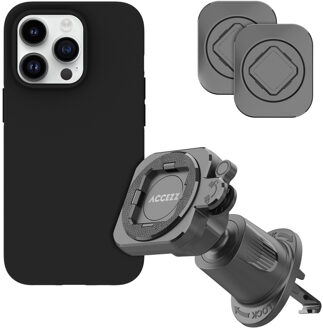 Accezz EasyLock telefoonhouder auto - inclusief hoesje voor de Apple iPhone 14 Pro - Ventilatierooster - 360 graden draaibaar - Zwart - One size