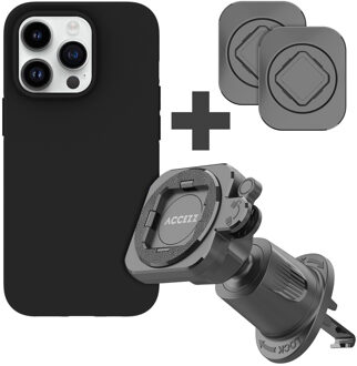 Accezz EasyLock telefoonhouder auto - inclusief hoesje voor de Apple iPhone 14 Pro - Ventilatierooster - 360 graden draaibaar - Zwart - One size