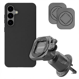 Accezz EasyLock telefoonhouder auto - inclusief hoesje voor de Samsung Galaxy S24 - Ventilatierooster - 360 graden draaibaar - Zwart - One size
