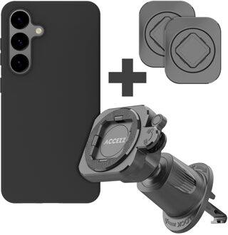 Accezz EasyLock telefoonhouder auto - inclusief hoesje voor de Samsung Galaxy S24 - Ventilatierooster - 360 graden draaibaar - Zwart - One size
