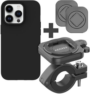 Accezz EasyLock telefoonhouder fiets - inclusief hoesje voor de Apple iPhone 14 Pro - Aluminium - 360 graden draaibaar - Zwart - One size