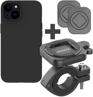 Accezz EasyLock telefoonhouder fiets - inclusief hoesje voor de Apple iPhone 15 - Aluminium - 360 graden draaibaar - Zwart - One size