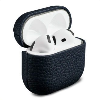 Accezz Echt Leren Case voor de  Apple Airpods 4 - Donkerblauw - One size