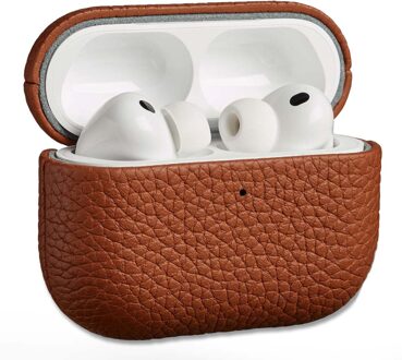 Accezz Echt Leren Case voor de Apple AirPods Pro 3 - Cognac Bruin - One size