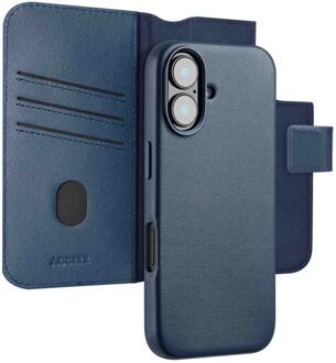 Accezz Leather Bookcase 2-in-1 met MagSafe voor de Apple iPhone 16 - Nightfall Blue Donkerblauw