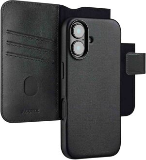 Accezz Leather Bookcase 2-in-1 met MagSafe voor de Apple iPhone 16 - Onyx Black Zwart