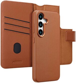 Accezz Leather Bookcase 2-in-1 met MagSafe voor Samsung Galaxy S25 Telefoonhoesje Bruin