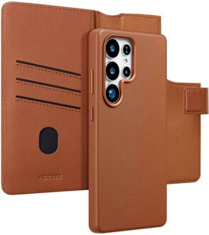 Accezz Leather Bookcase 2-in-1 met MagSafe voor Samsung Galaxy S25 Ultra Telefoonhoesje Bruin