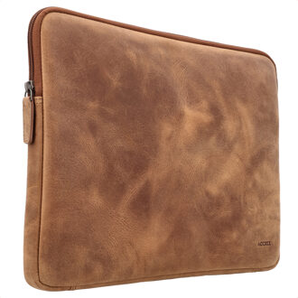 Accezz Leather Laptop hoes met rits 13-14 inch - Laptopsleeve - Cognac Bruin - 14