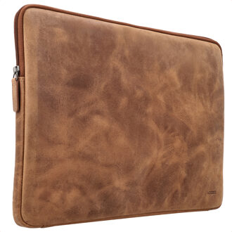Accezz Leather Laptop hoes met rits 15-16 inch - Laptopsleeve - Cognac Bruin - 16