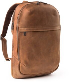 Accezz Leather Laptop rugzak 16 inch - Cognac Bruin - 16.2