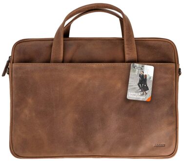 Accezz Leather Laptoptas 16 inch Laptop tas Bruin