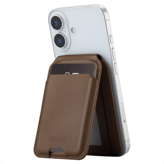Accezz Leren Wallet met standaard - Geschikt voor MagSafe en Qi2 - Coffee Brown Bruin - One size