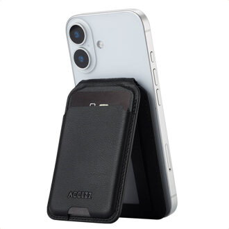 Accezz Leren Wallet met standaard - Geschikt voor MagSafe en Qi2 - Onyx Black Zwart - One size