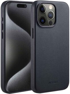 Accezz MagSafe Leather Backcover iPhone 15 Pro Max Telefoonhoesje Zwart