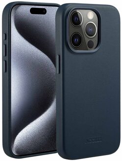 Accezz MagSafe Leather Backcover iPhone 15 Pro Telefoonhoesje Blauw