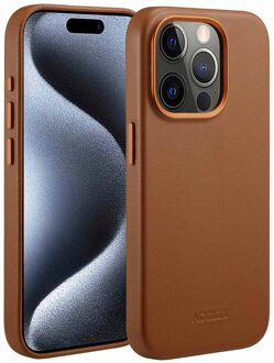 Accezz MagSafe Leather Backcover iPhone 15 Pro Telefoonhoesje Bruin