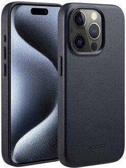 Accezz MagSafe Leather Backcover iPhone 15 Pro Telefoonhoesje Zwart