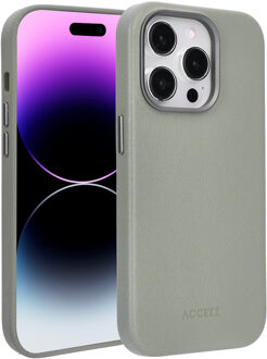 Accezz MagSafe Leather Backcover voor de Apple iPhone 14 Pro - Light Grey Grijs