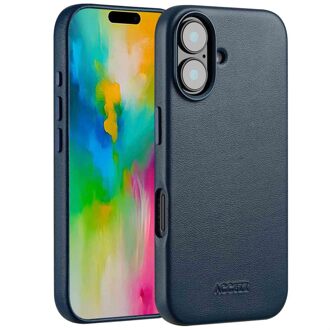 Accezz MagSafe Leather Backcover voor de Apple iPhone 16 - Nightfall Blue Donkerblauw