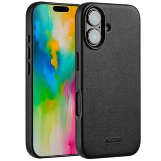 Accezz MagSafe Leather Backcover voor de Apple iPhone 16 - Onyx Black Zwart