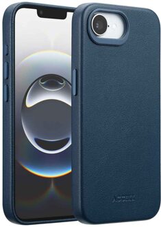 Accezz MagSafe Leather Backcover voor de Apple iPhone 16e - Nightfall Blue Blauw