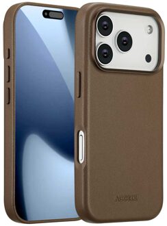 Accezz MagSafe Leather Backcover voor de Apple iPhone 17 Pro - Coffee Brown Donkerbruin