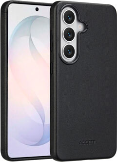 Accezz MagSafe Leather Backcover voor de Samsung Galaxy S26 - Onyx Black Zwart