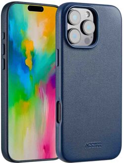 Accezz MagSafe Leather Backcover voor iPhone 16 Pro Max Telefoonhoesje Blauw