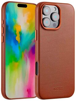 Accezz MagSafe Leather Backcover voor iPhone 16 Pro Max Telefoonhoesje Bruin