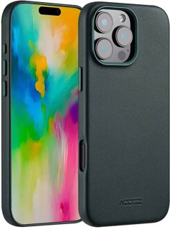 Accezz MagSafe Leather Backcover voor iPhone 16 Pro Max Telefoonhoesje Groen