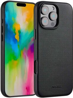 Accezz MagSafe Leather Backcover voor iPhone 16 Pro Max Telefoonhoesje Zwart
