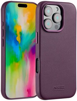 Accezz MagSafe Leather Backcover voor iPhone 16 Pro Telefoonhoesje Paars