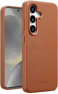 Accezz MagSafe Leather Backcover voor Samsung Galaxy S25 Telefoonhoesje Bruin
